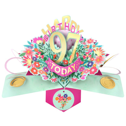 97th Birthday Card Pop Up 3D Happy Birthday Card Age 97 Today 3D For Her