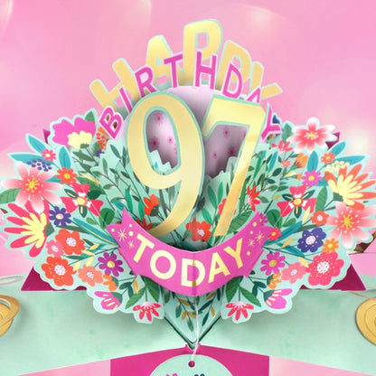97th Birthday Card Pop Up 3D Happy Birthday Card Age 97 Today 3D For Her