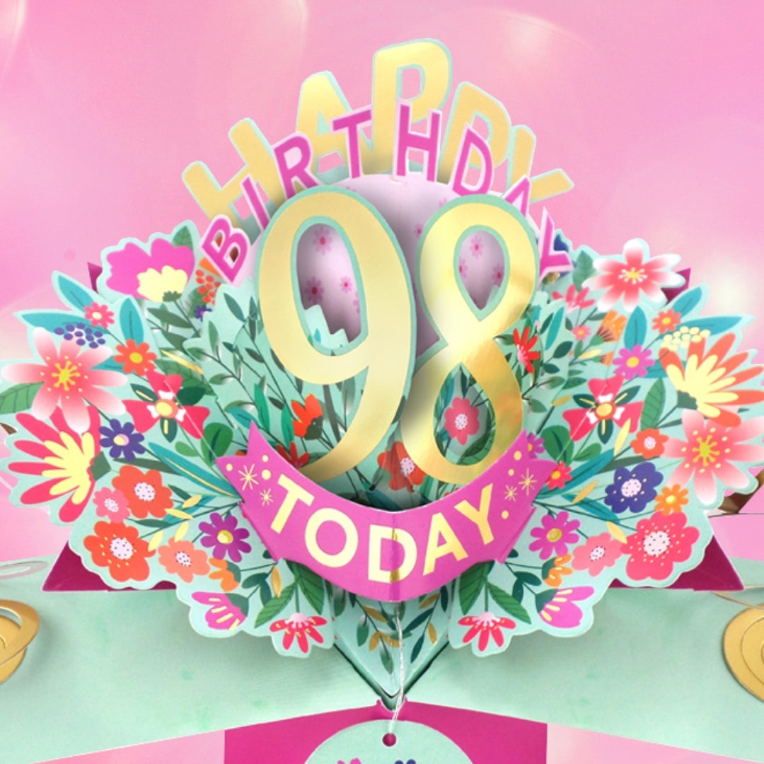 98th Birthday Card Pop Up 3D Happy Birthday Card Age 98 Today 3D For Her