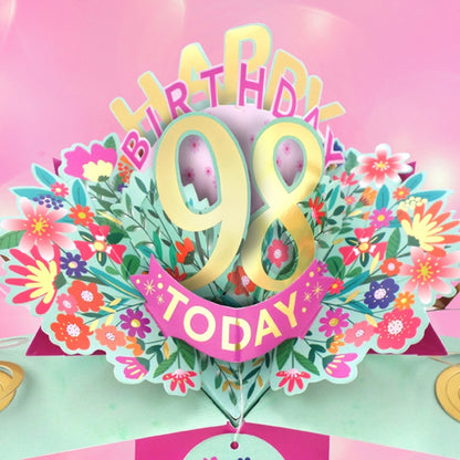 98th Birthday Card Pop Up 3D Happy Birthday Card Age 98 Today 3D For Her