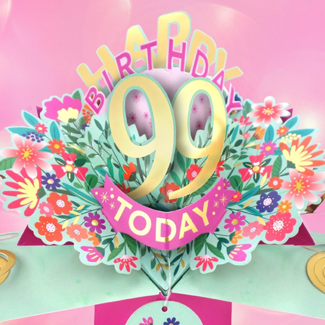 99th Birthday Card Pop Up 3D Happy Birthday Card Age 99 Today 3D For Her
