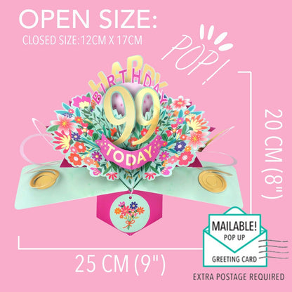 99th Birthday Card Pop Up 3D Happy Birthday Card Age 99 Today 3D For Her