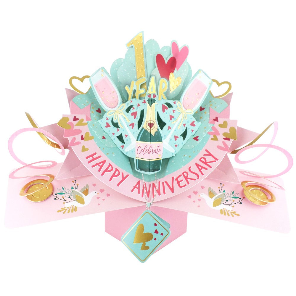 1st Wedding Anniversary Card Pop Up 3D Celebrating 1 Year Together