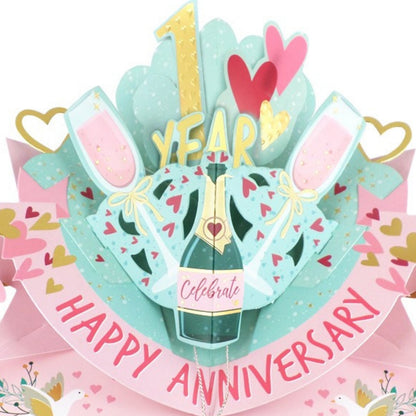 1st Wedding Anniversary Card Pop Up 3D Celebrating 1 Year Together