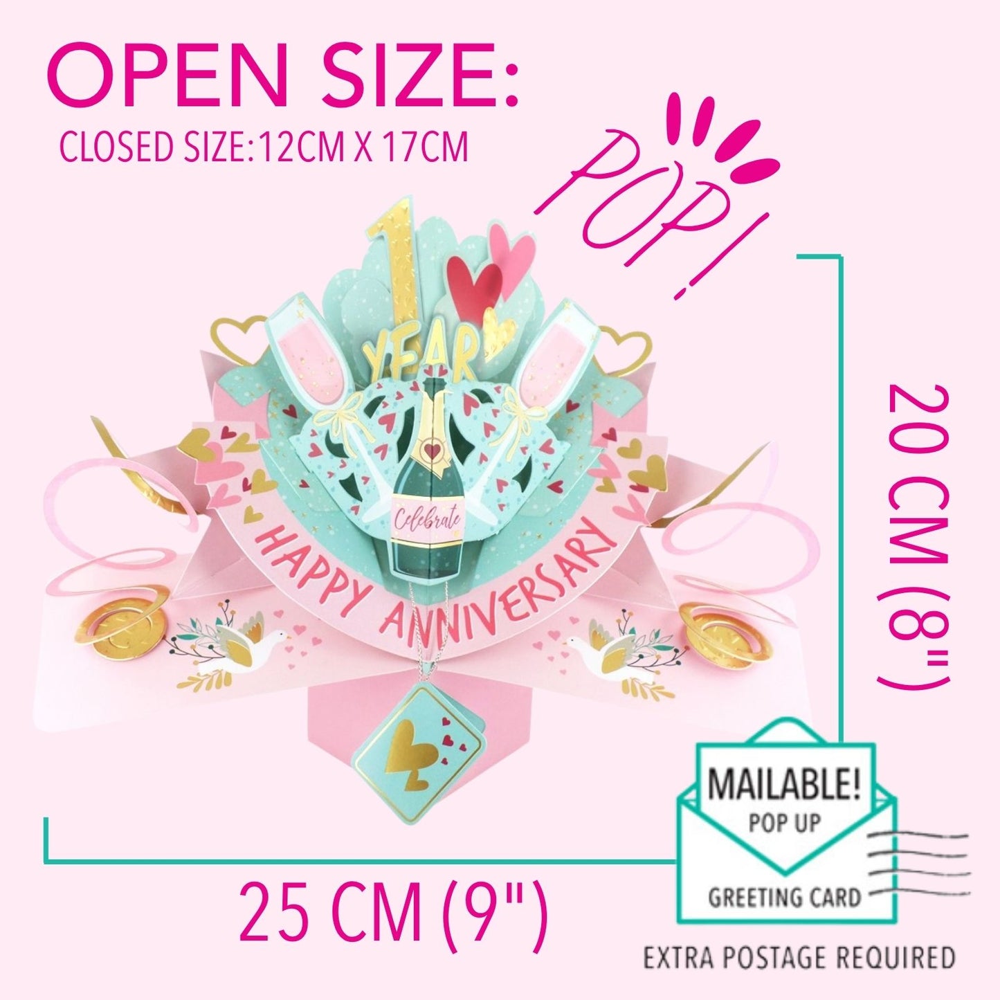 1st Wedding Anniversary Card Pop Up 3D Celebrating 1 Year Together