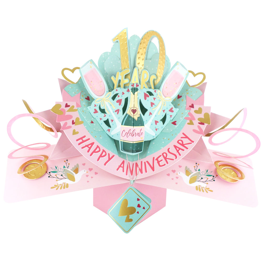 10th Wedding Anniversary Card Pop Up 3D Celebrating 10 Years Together