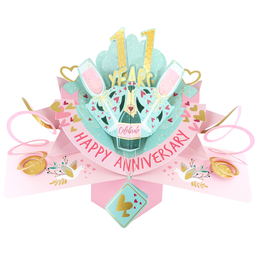 11th Wedding Anniversary Card Pop Up 3D Celebrating 11 Years Together