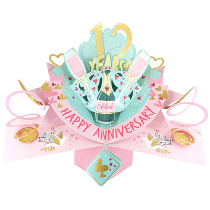 12th Wedding Anniversary Card Pop Up 3D Celebrating 12 Years Together