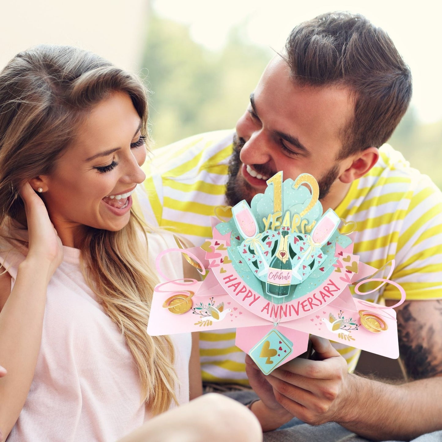 12th Wedding Anniversary Card Pop Up 3D Celebrating 12 Years Together