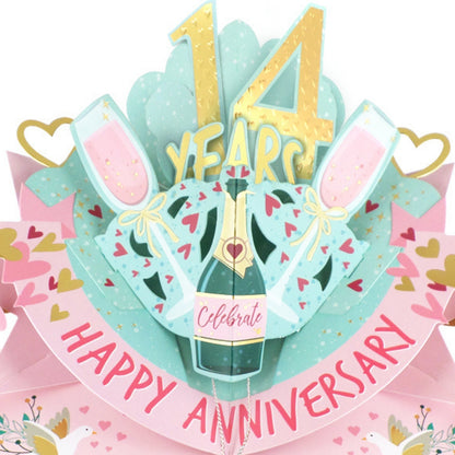 14th Wedding Anniversary Card Pop Up 3D Celebrating 14 Years Together