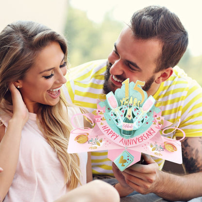 15th Wedding Anniversary Card Pop Up 3D Celebrating 15 Years Together