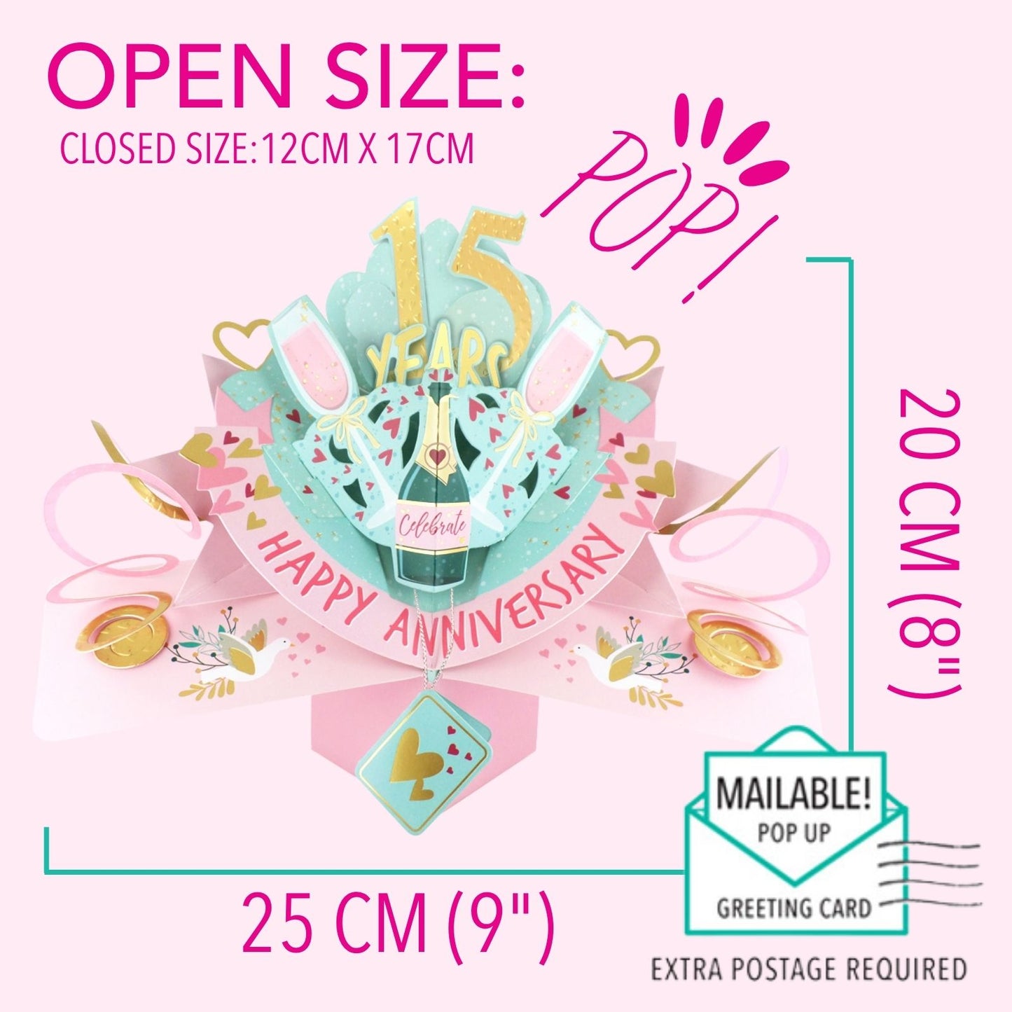 15th Wedding Anniversary Card Pop Up 3D Celebrating 15 Years Together