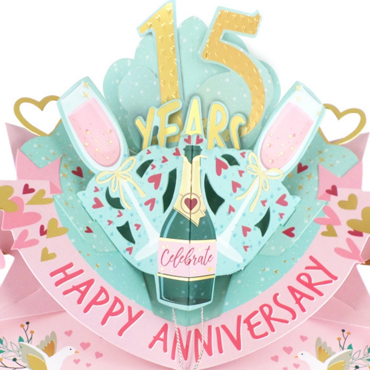 15th Wedding Anniversary Card Pop Up 3D Celebrating 15 Years Together