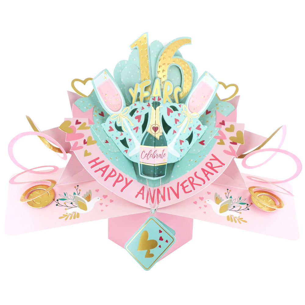 16th Wedding Anniversary Card Pop Up 3D Celebrating 16 Years Together