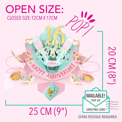 16th Wedding Anniversary Card Pop Up 3D Celebrating 16 Years Together