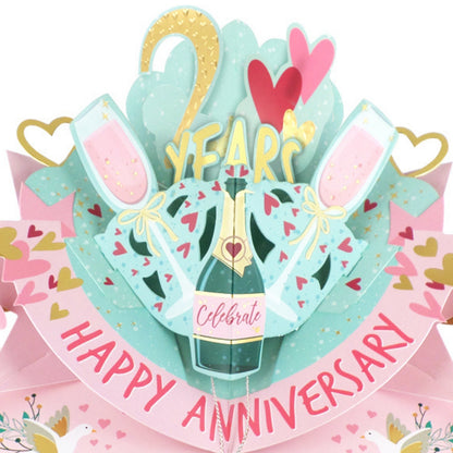 2nd Wedding Anniversary Card Pop Up 3D Celebrating 2 Years Together