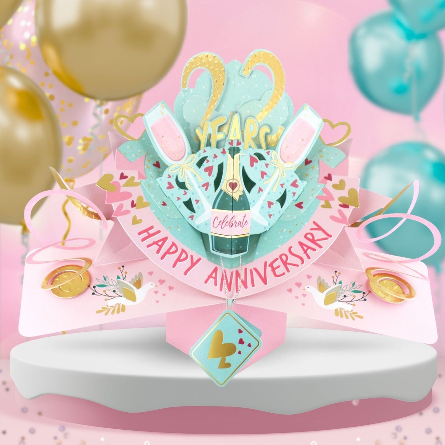 22nd Wedding Anniversary Card Pop Up 3D Celebrating 22 Years Together