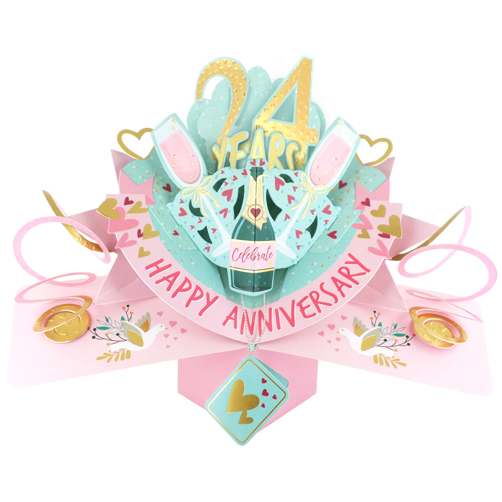 24th Wedding Anniversary Card Pop Up 3D Celebrating 24 Years Together