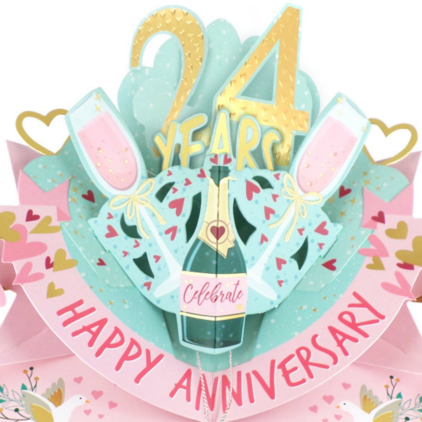 24th Wedding Anniversary Card Pop Up 3D Celebrating 24 Years Together