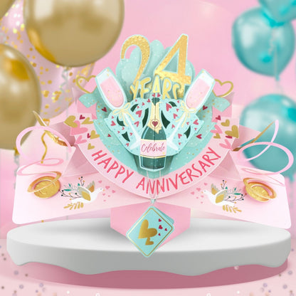 24th Wedding Anniversary Card Pop Up 3D Celebrating 24 Years Together