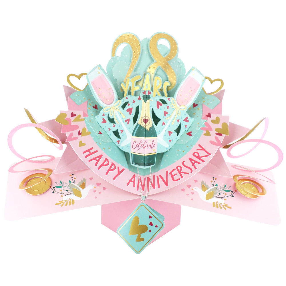 28th Wedding Anniversary Card Pop Up 3D Celebrating 28 Years Together