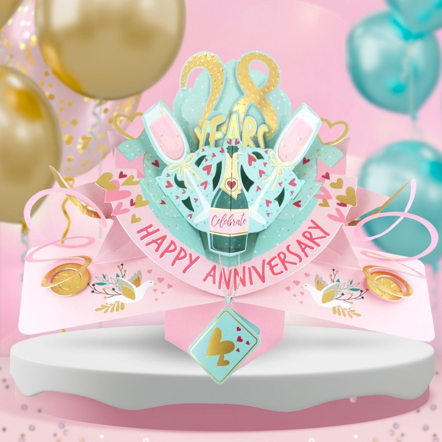 28th Wedding Anniversary Card Pop Up 3D Celebrating 28 Years Together