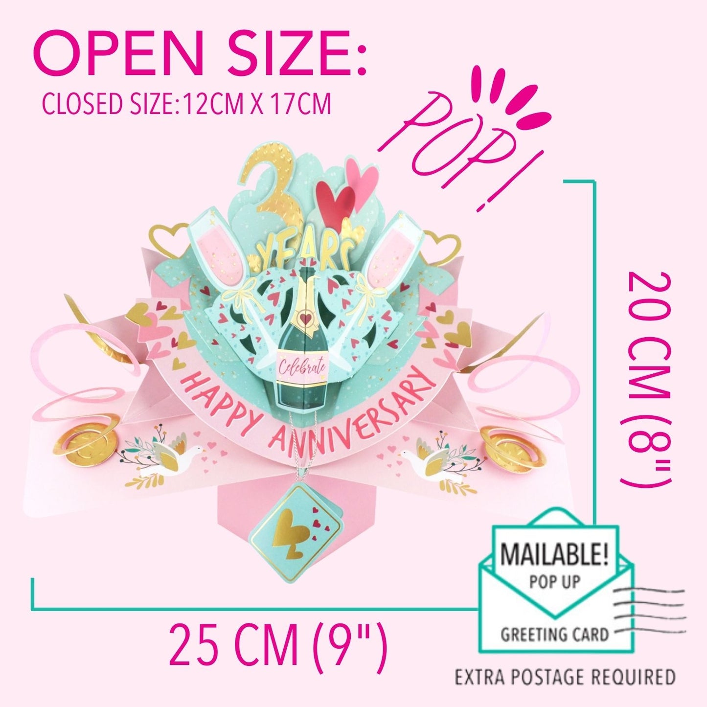 3rd Wedding Anniversary Card Pop Up 3D Celebrating 3 Years Together