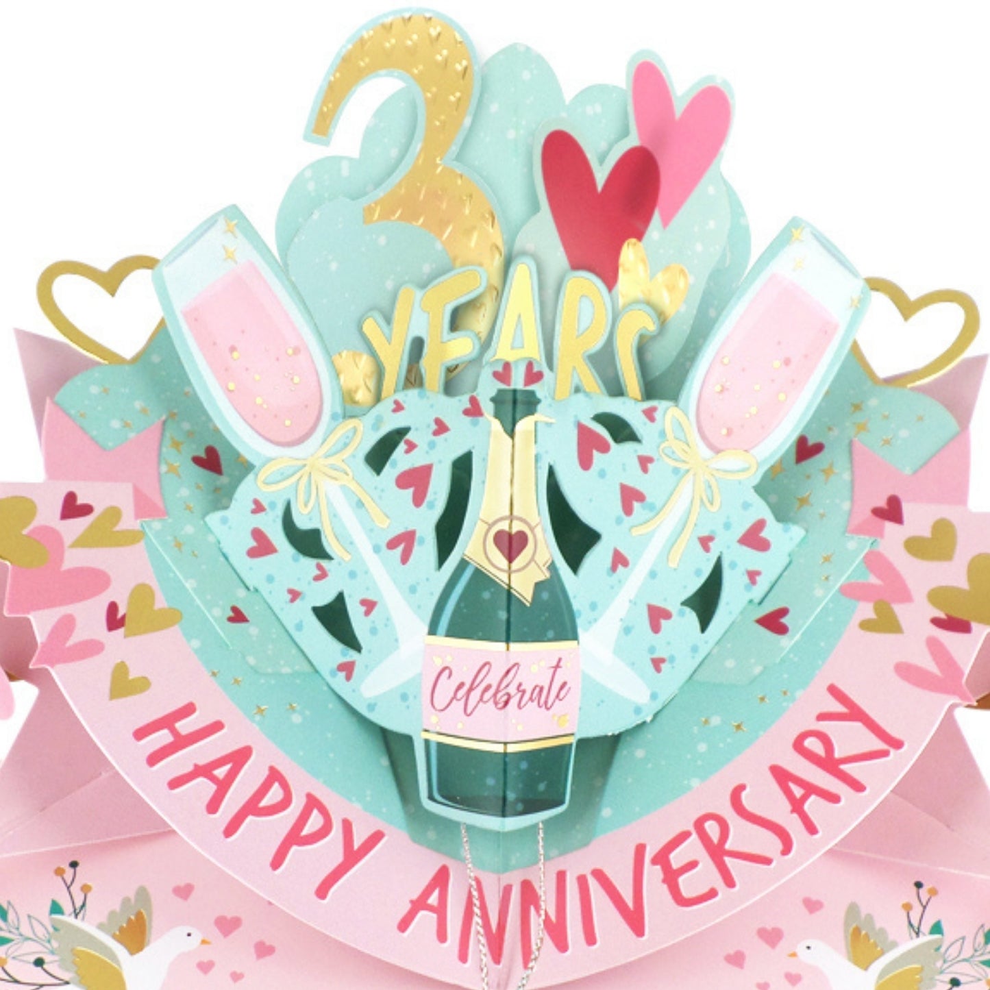 3rd Wedding Anniversary Card Pop Up 3D Celebrating 3 Years Together