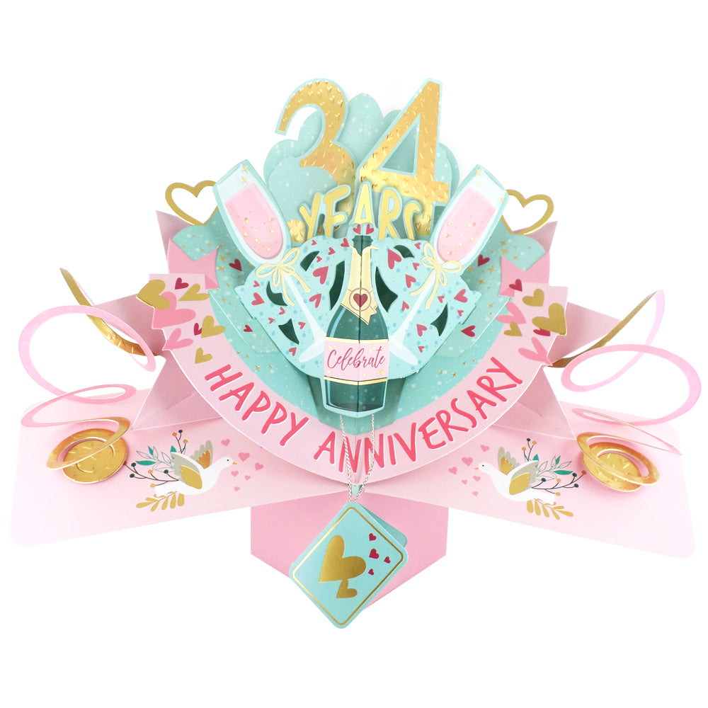 34th Wedding Anniversary Card Pop Up 3D Celebrating 34 Years Together
