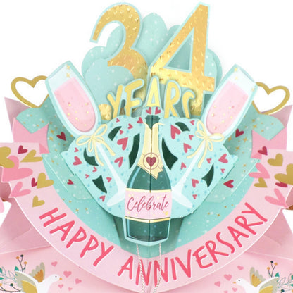 34th Wedding Anniversary Card Pop Up 3D Celebrating 34 Years Together