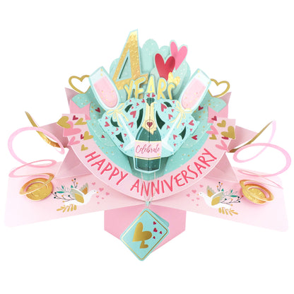 4th Wedding Anniversary Card Pop Up 3D Celebrating 4 Years Together