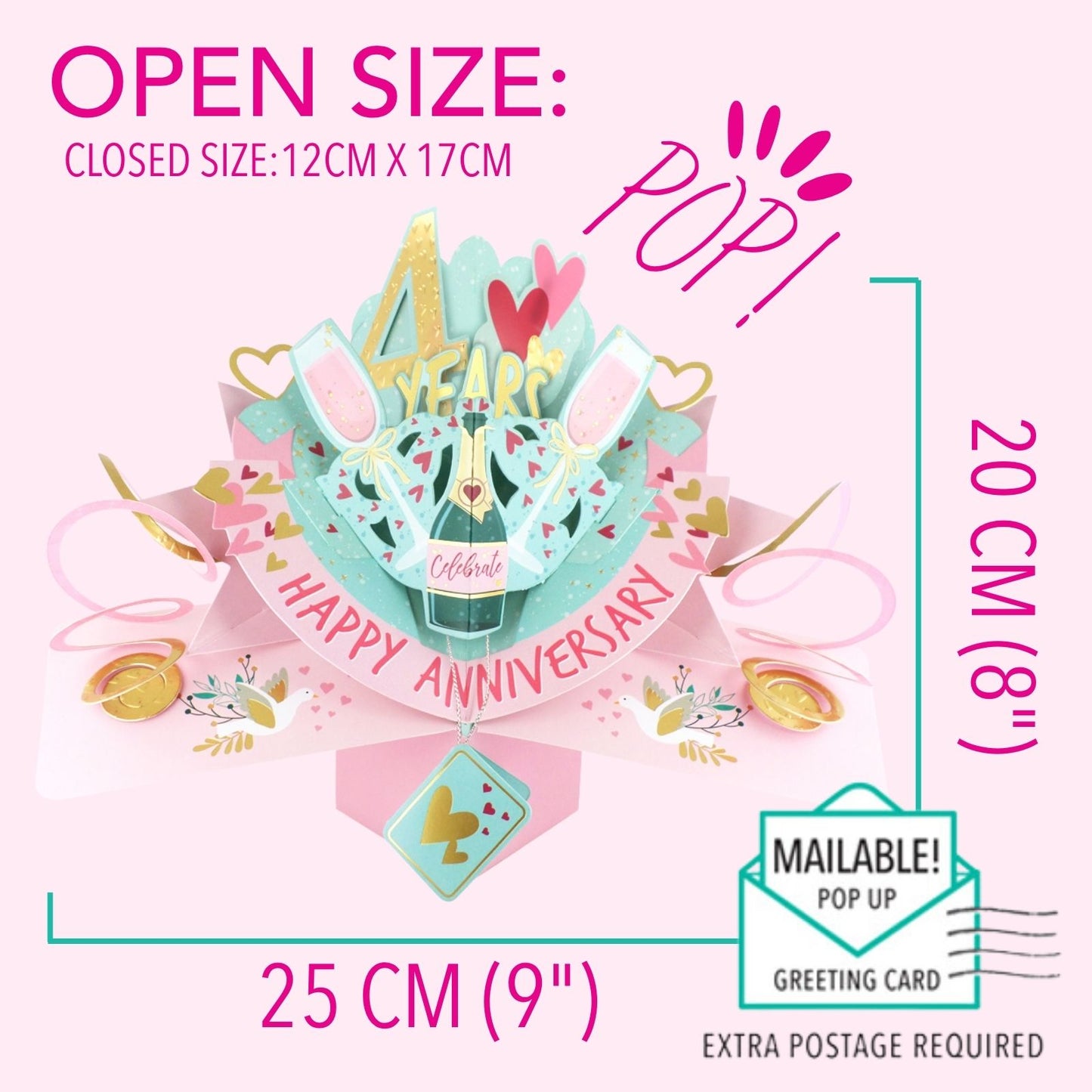 4th Wedding Anniversary Card Pop Up 3D Celebrating 4 Years Together