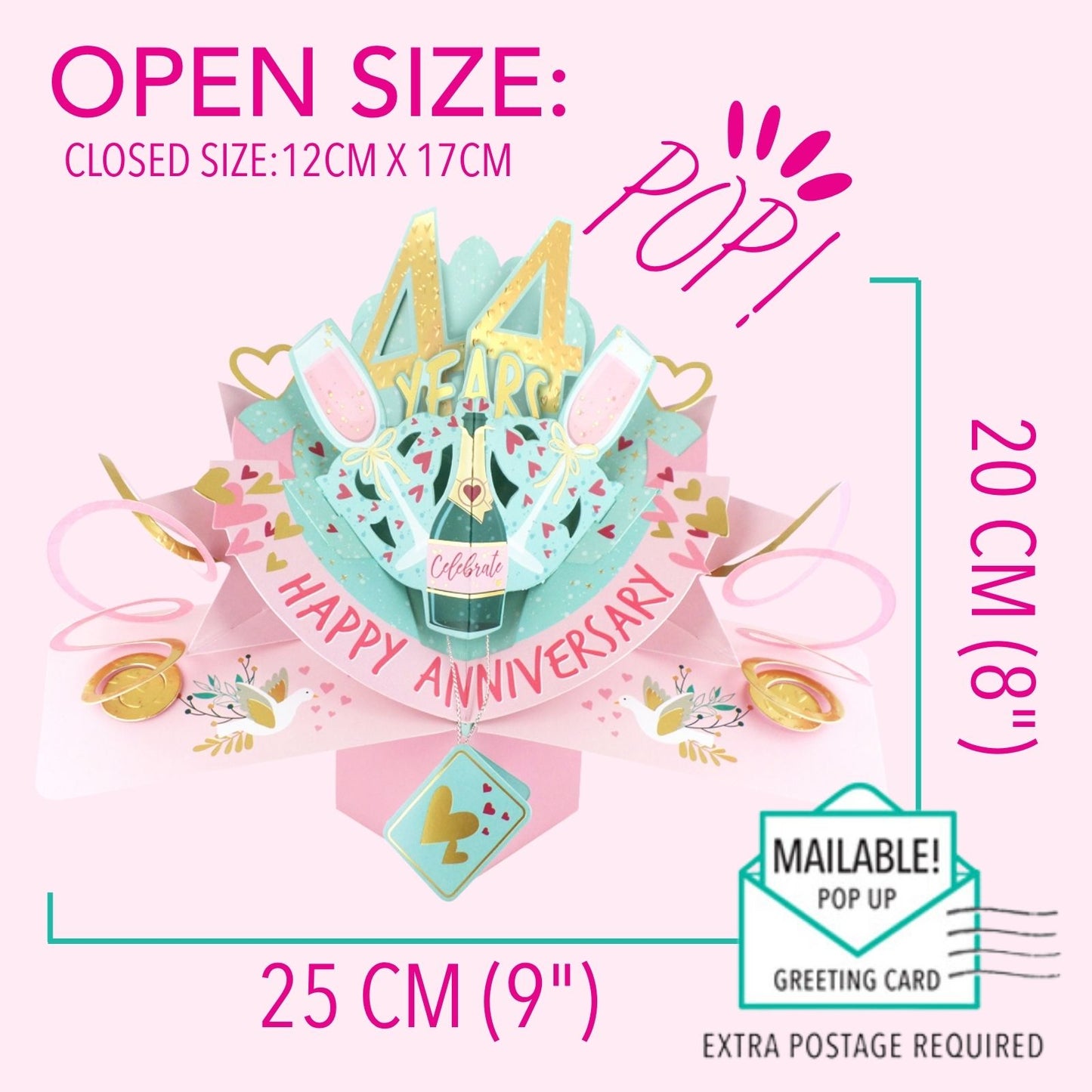 44th Wedding Anniversary Card Pop Up 3D Celebrating 44 Years Together