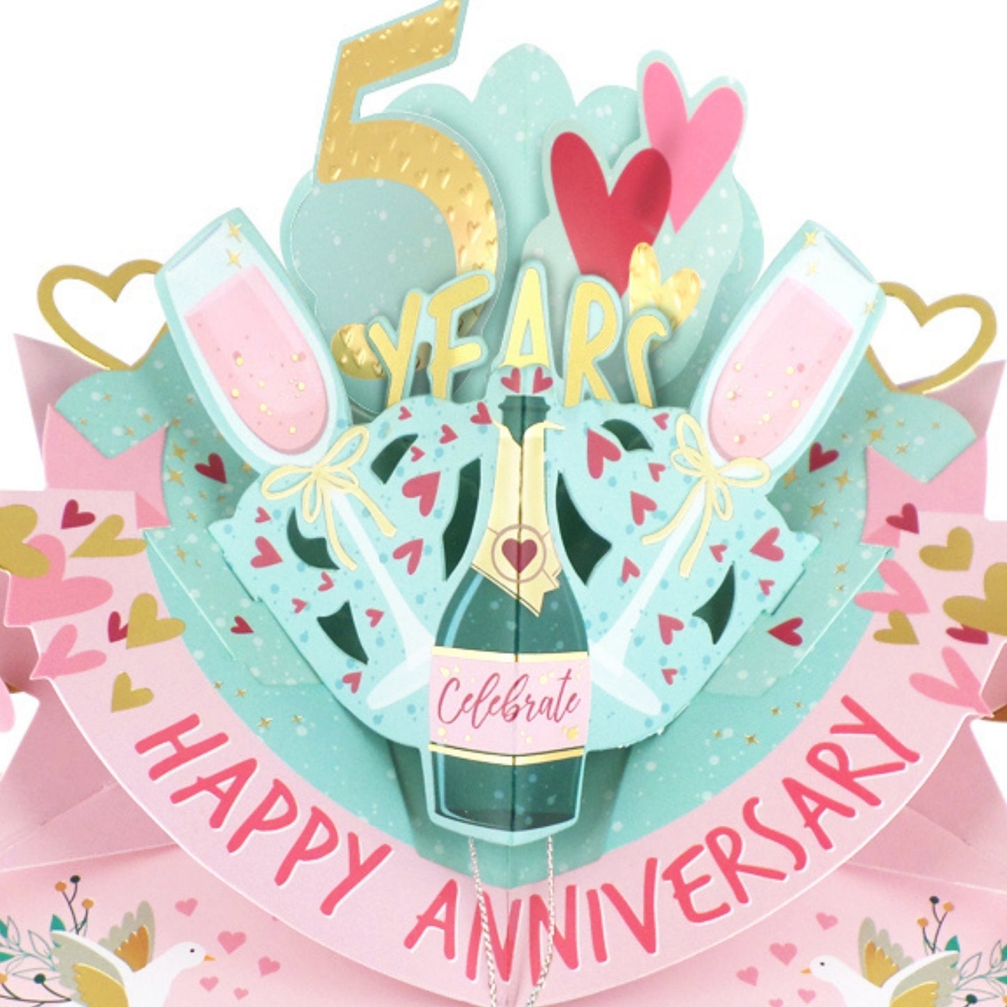 5th Wedding Anniversary Card Pop Up 3D Celebrating 5 Years Together