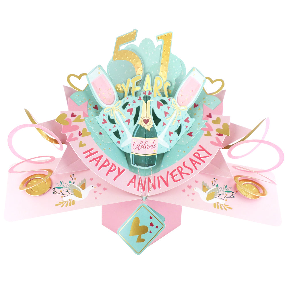 51st Wedding Anniversary Card Pop Up 3D Celebrating 51 Years Together