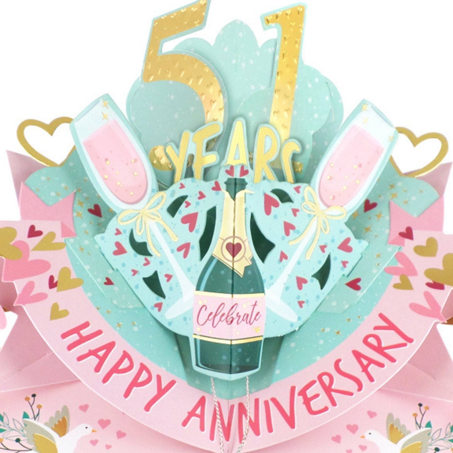 51st Wedding Anniversary Card Pop Up 3D Celebrating 51 Years Together