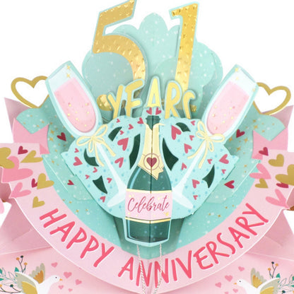 51st Wedding Anniversary Card Pop Up 3D Celebrating 51 Years Together