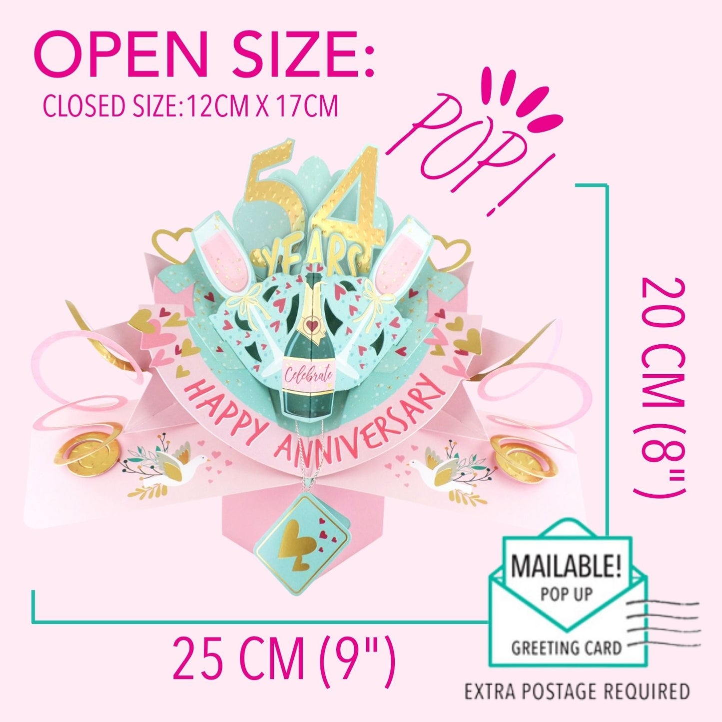 54th Wedding Anniversary Card Pop Up 3D Celebrating 54 Years Together