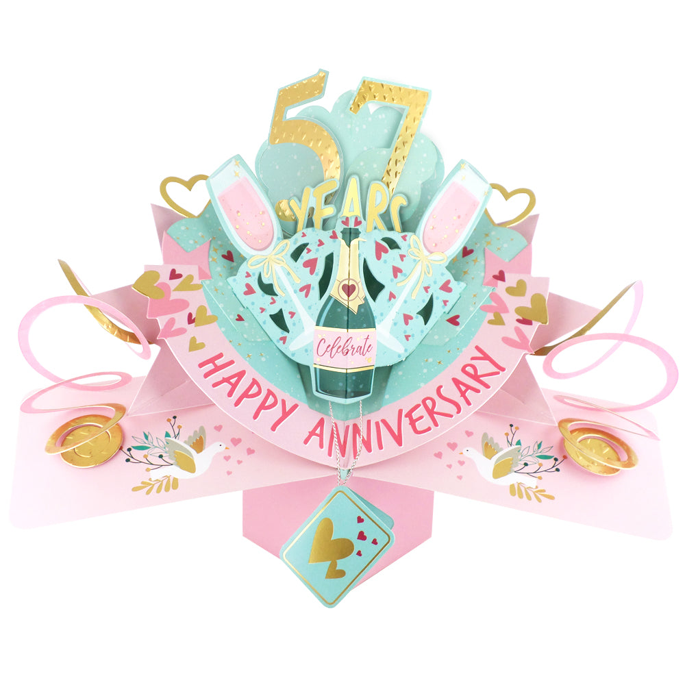 57th Wedding Anniversary Card Pop Up 3D Celebrating 57 Years Together