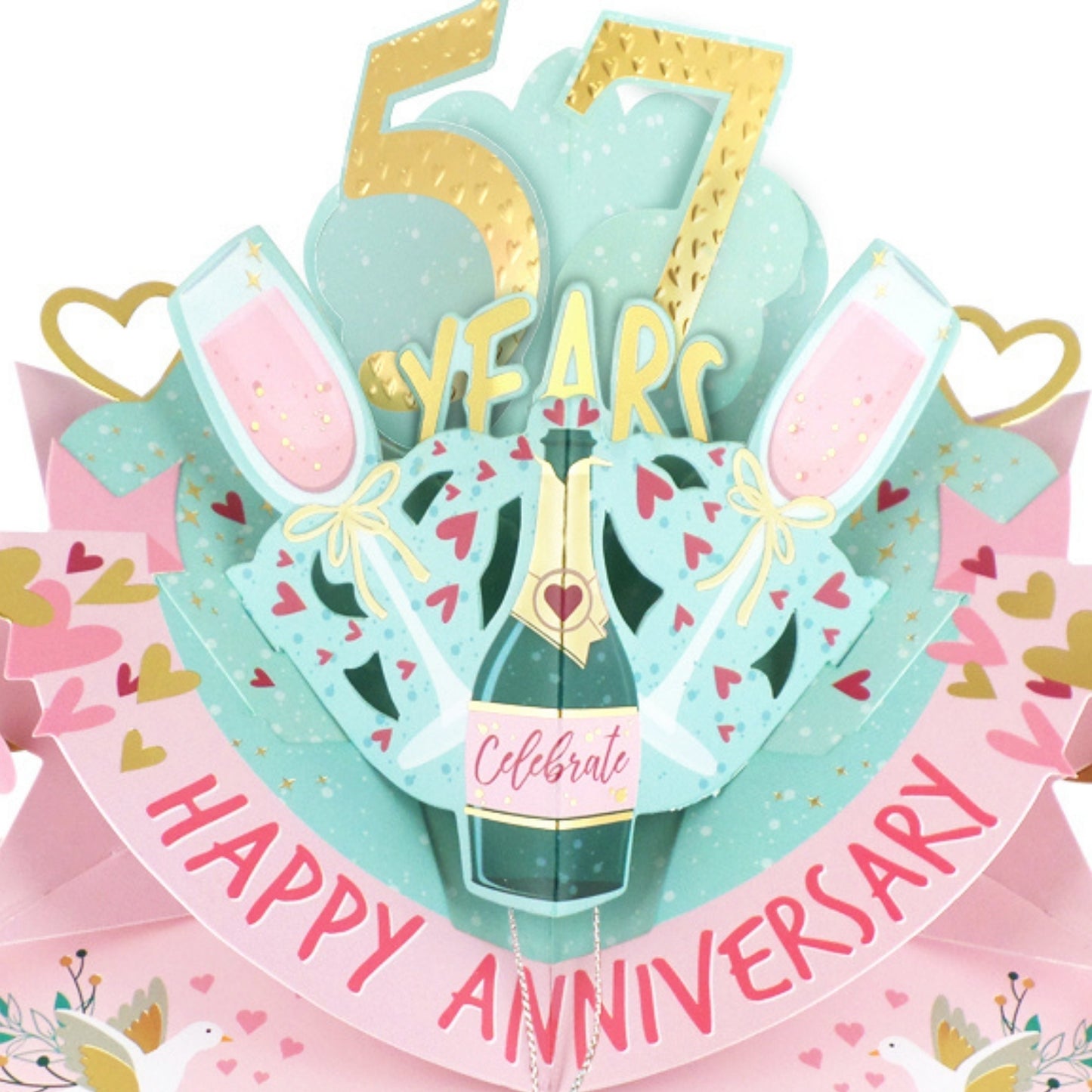 57th Wedding Anniversary Card Pop Up 3D Celebrating 57 Years Together