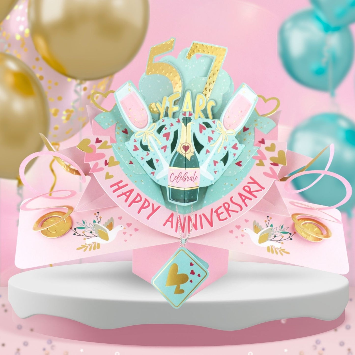 57th Wedding Anniversary Card Pop Up 3D Celebrating 57 Years Together