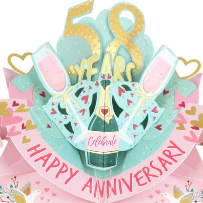 58th Wedding Anniversary Card Pop Up 3D Celebrating 58 Years Together