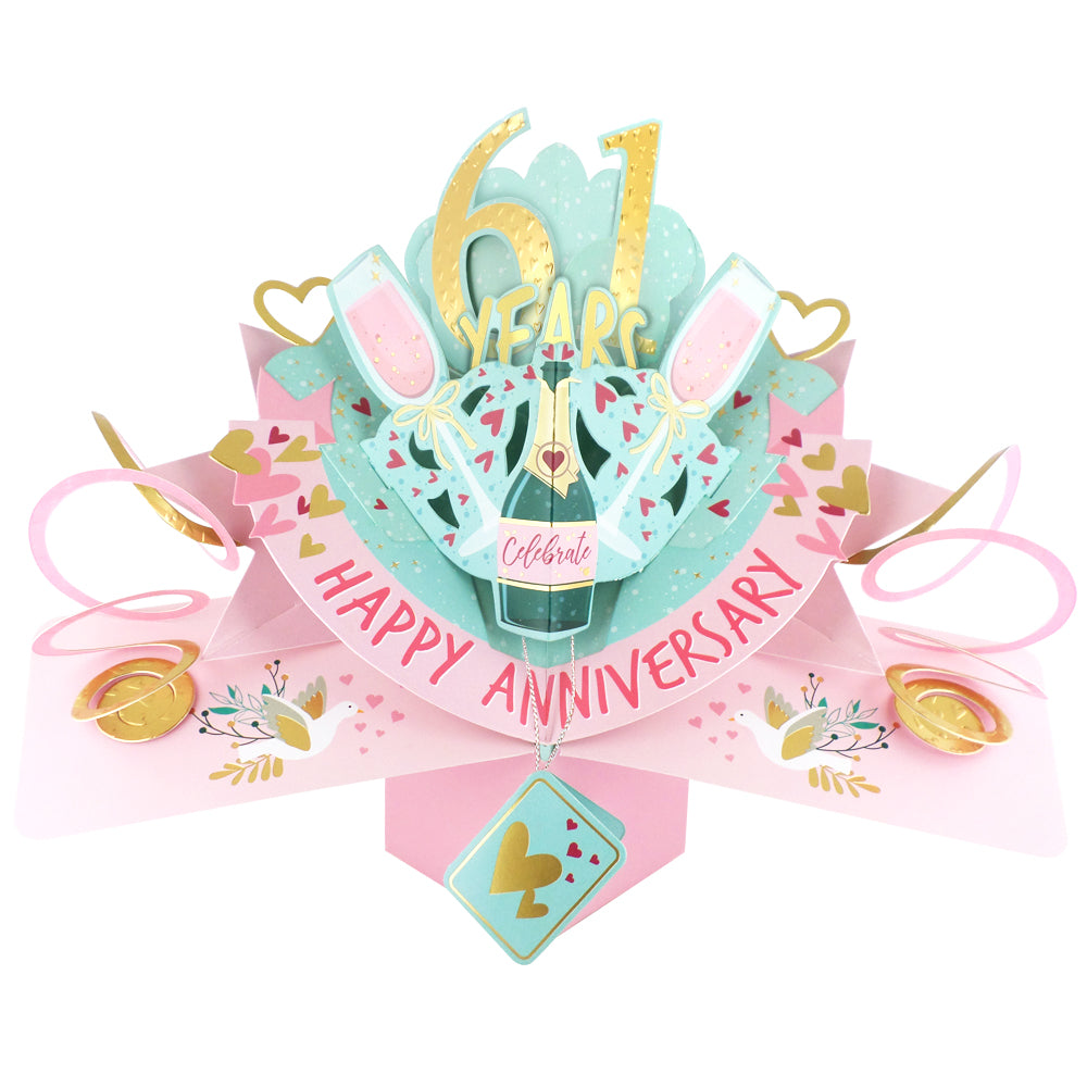 61st Wedding Anniversary Card Pop Up 3D Celebrating 61 Years Together