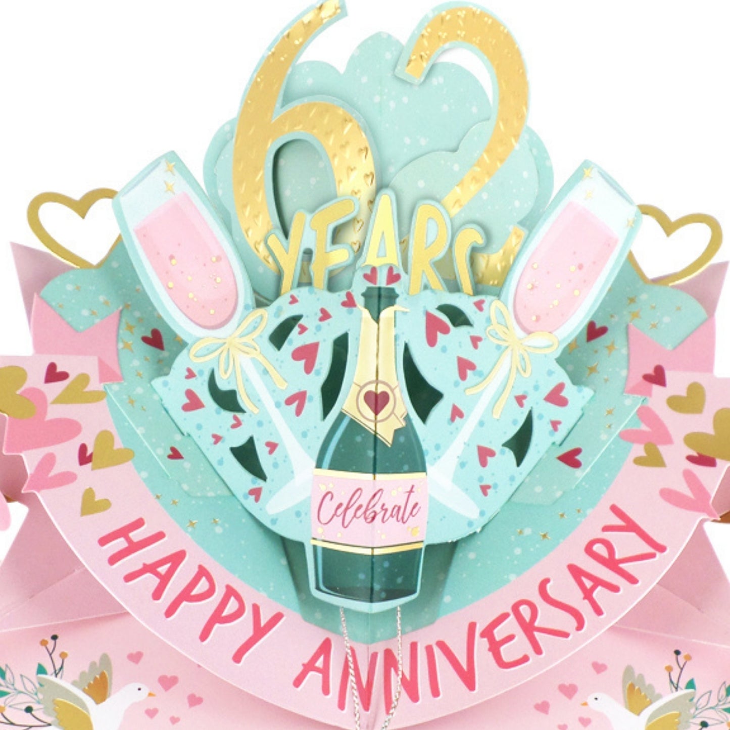 62nd Wedding Anniversary Card Pop Up 3D Celebrating 62 Years Together