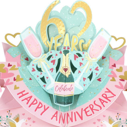 62nd Wedding Anniversary Card Pop Up 3D Celebrating 62 Years Together