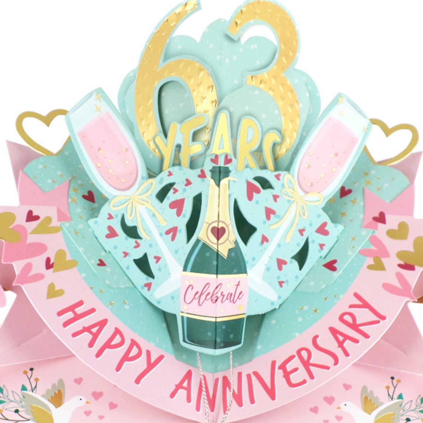63rd Wedding Anniversary Card Pop Up 3D Celebrating 63 Years Together