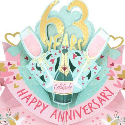 63rd Wedding Anniversary Card Pop Up 3D Celebrating 63 Years Together