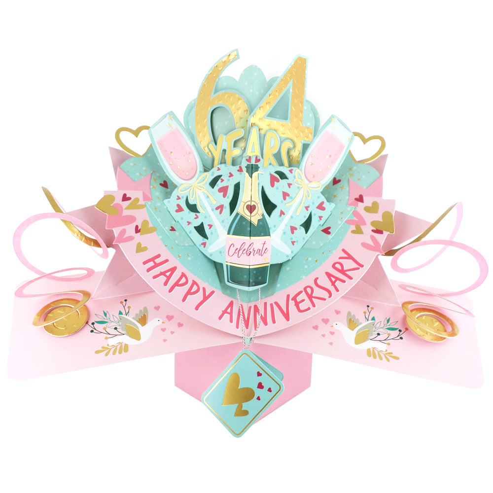 64th Wedding Anniversary Card Pop Up 3D Celebrating 64 Years Together