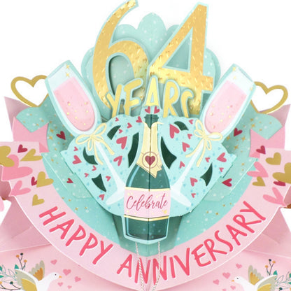64th Wedding Anniversary Card Pop Up 3D Celebrating 64 Years Together