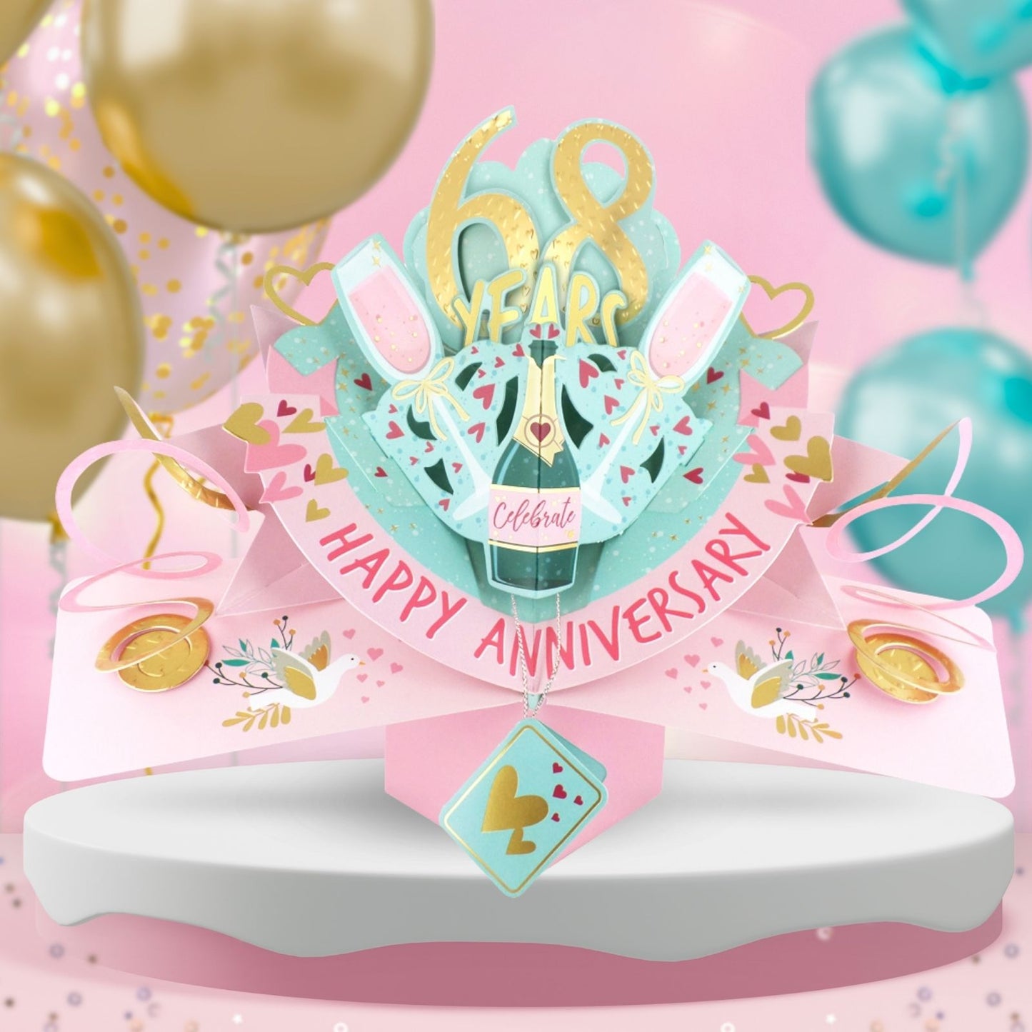 68th Wedding Anniversary Card Pop Up 3D Celebrating 68 Years Together